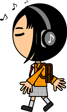 ヘッドホンで音楽を聴く女子高生のイラスト画像
