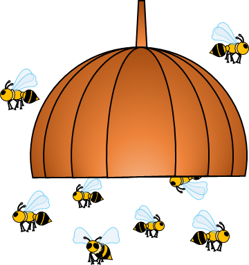 ハチ、巣の周りを飛ぶハチのイラスト画像