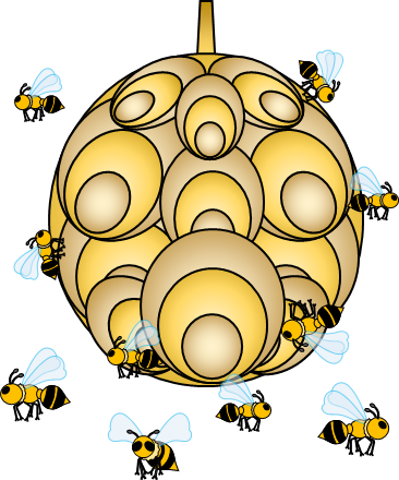 ハチ、巣の周りを飛ぶハチのイラスト画像