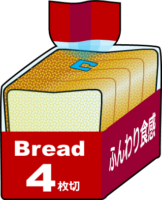 ４枚切りの市販の食パンのイラスト画像