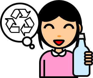 ペットボトルのリサイクルを考える女性のイラスト画像