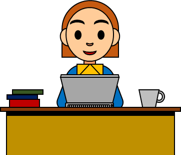 パソコン作業中の女性のイラスト画像