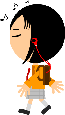 イヤホンで音楽を聴く女子高生のイラスト画像