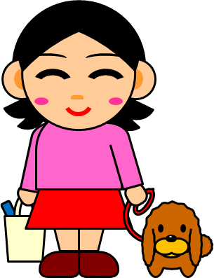犬、猫と一緒の女性のイラスト画像