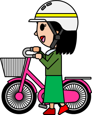 ヘルメットをかぶって自転車をおす女の子のイラスト画像