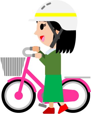 ヘルメットをかぶって自転車をおす女の子のイラスト画像