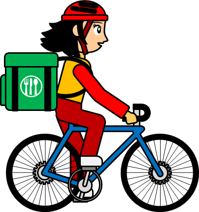 自転車で配達する女性のイラスト、画像