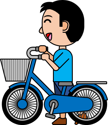 自転車を手で押す男の子のイラスト画像
