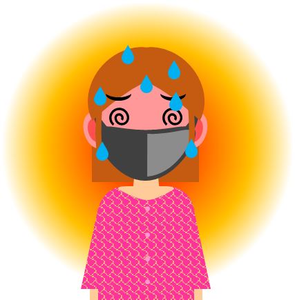 マスクで熱中症気味の女性のイラスト画像