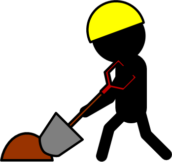 スコップを使う工事作業員のイラスト画像