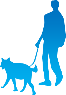 犬の散歩のシルエット画像
