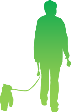 犬の散歩のシルエット画像