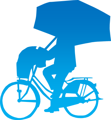 傘を差しながら自転車に乗る人のシルエット画像