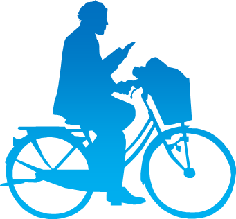 スマホを見ながら自転車に乗る人のシルエット画像