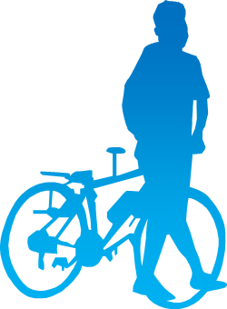 自転車を手で押している人のシルエット画像
