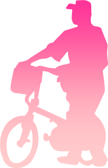 自転車を手で押している人のシルエット画像