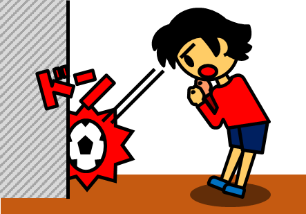 サッカーボールで壁当てする少年のイラスト画像