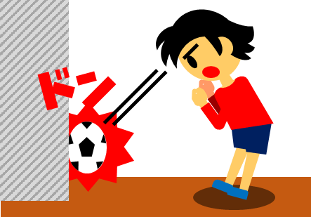 サッカーボールで壁当てする少年のイラスト画像