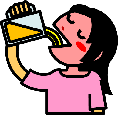 お酒を飲む、お酒を飲みすぎた女性のイラスト画像