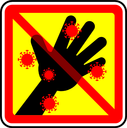 コロナウイルス対策による、さわるな注意／禁止マーク画像