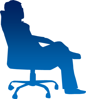 横アングルのオフィスチェアに座る男性のシルエット画像