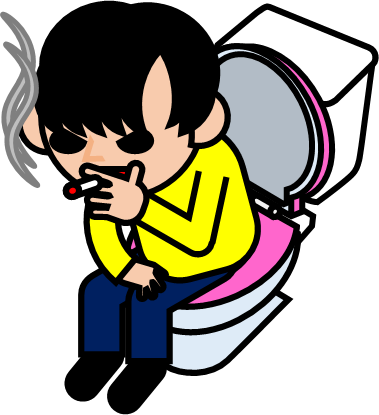 トイレで喫煙する人物のイラスト画像