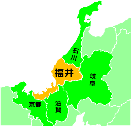 福井県のおとなり、隣接する県のイラスト画像