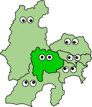 山梨県のおとなり、隣接する県のイラスト画像