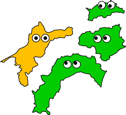 愛媛県のおとなり、隣接する県のイラスト画像