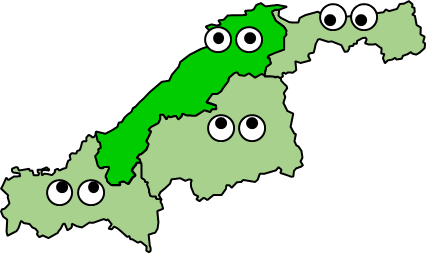 島根県のおとなり、隣接する県のイラスト画像