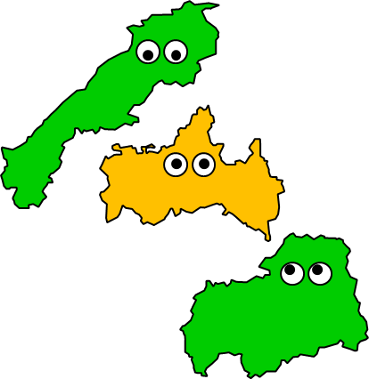 山口県のおとなり、隣接する県のイラスト画像