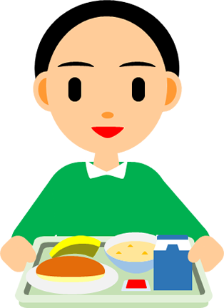 給食、食事を運ぶイラスト画像