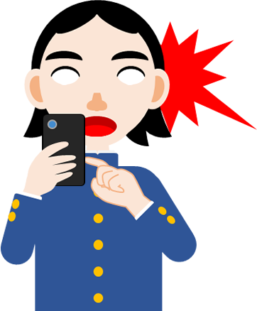 スマホの画面を見て驚く男の子のイラスト画像