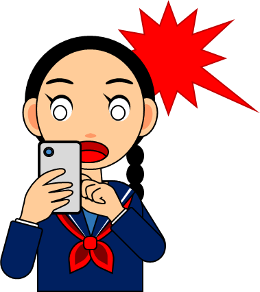 スマホの画面を見て驚く女の子のイラスト画像