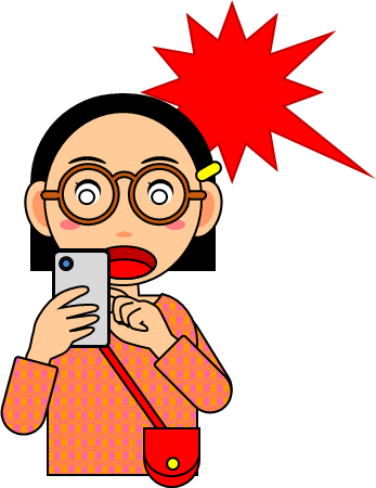 スマホの画面を見て驚く女の子のイラスト画像