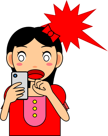 スマホの画面を見て驚く女の子のイラスト画像