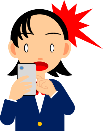 スマホの画面を見て驚く女の子のイラスト画像