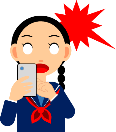 スマホの画面を見て驚く女の子のイラスト画像