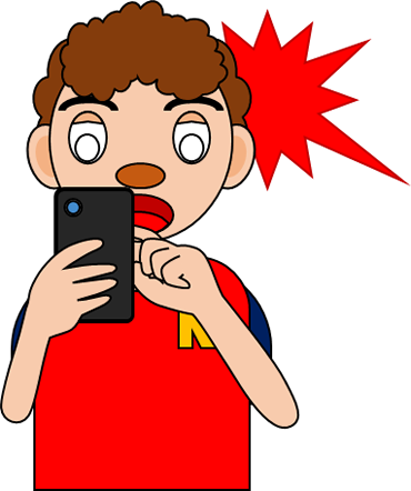 スマホの画面を見て驚く男性のイラスト画像