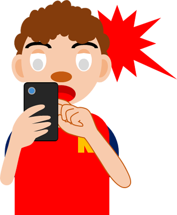 スマホの画面を見て驚く男性のイラスト画像