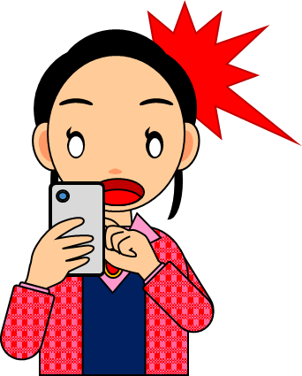 スマホの画面を見て驚く女性のイラスト画像