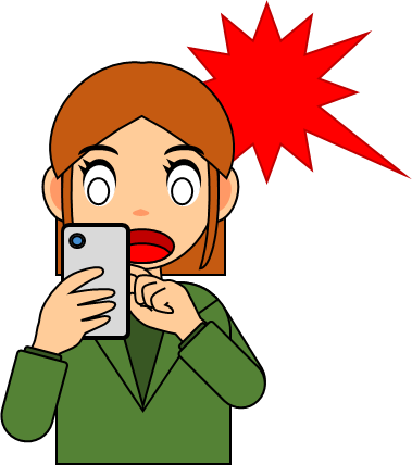 スマホの画面を見て驚く女性のイラスト画像