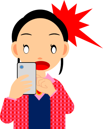 スマホの画面を見て驚く女性のイラスト画像
