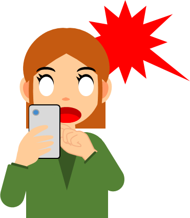スマホの画面を見て驚く女性のイラスト画像