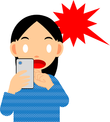 スマホの画面を見て驚く女性のイラスト画像