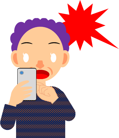 スマホの画面を見て驚く女性のイラスト画像