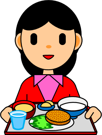 食事トレーを持つ人のイラスト画像