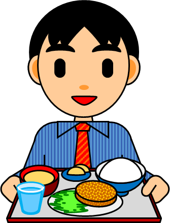食事トレーを持つ人のイラスト画像