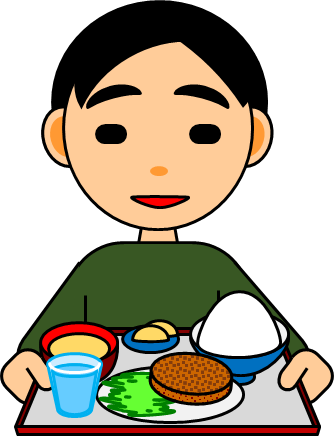 食事トレーを持つ人のイラスト画像