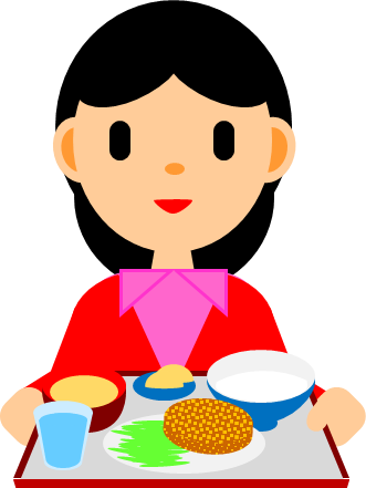 食事トレーを持つ人のイラスト画像